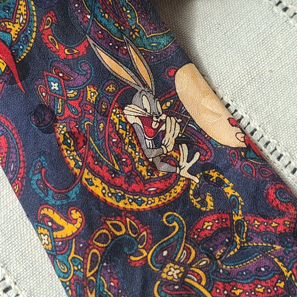 1995 Vintage RARE Looney Tunes Mania silk tie - Picture 7 of 8